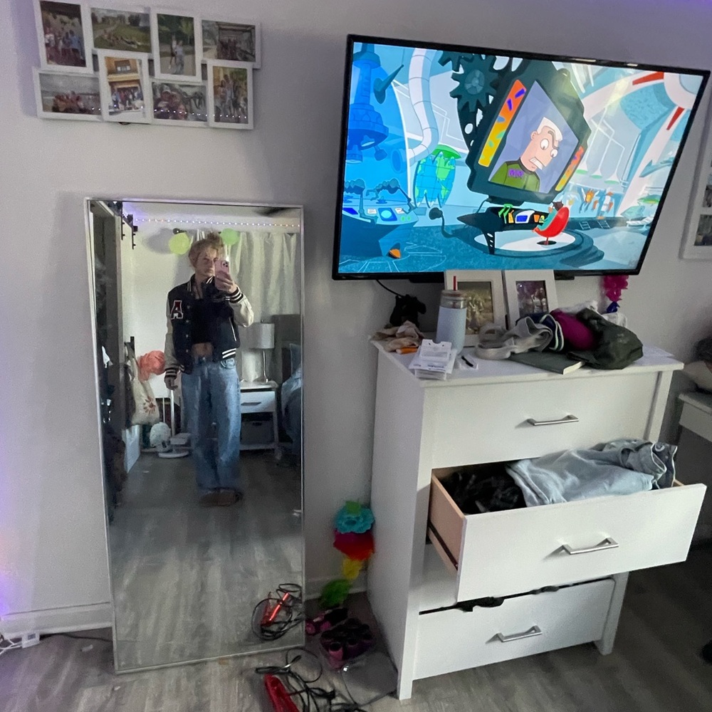Black Letterman Jacket with Red and White Accents